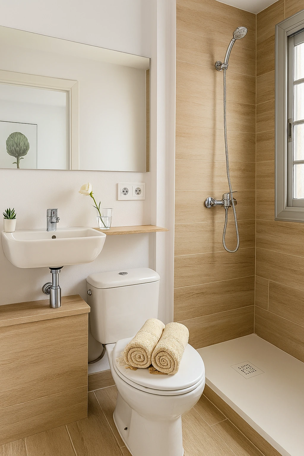 Habitación con baño privado con Cama grande 110cm y baño privado en Sabadell - Ref. Baño privado y tren directo a la UAB – Tu nueva base en Sabadell