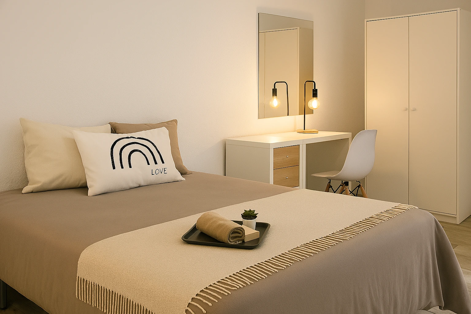 Habitación con baño privado con Cama de matrimonio y baño privado en Sabadell - Ref. Vive a tu ritmo: habitación premium con baño propio y todo incluido