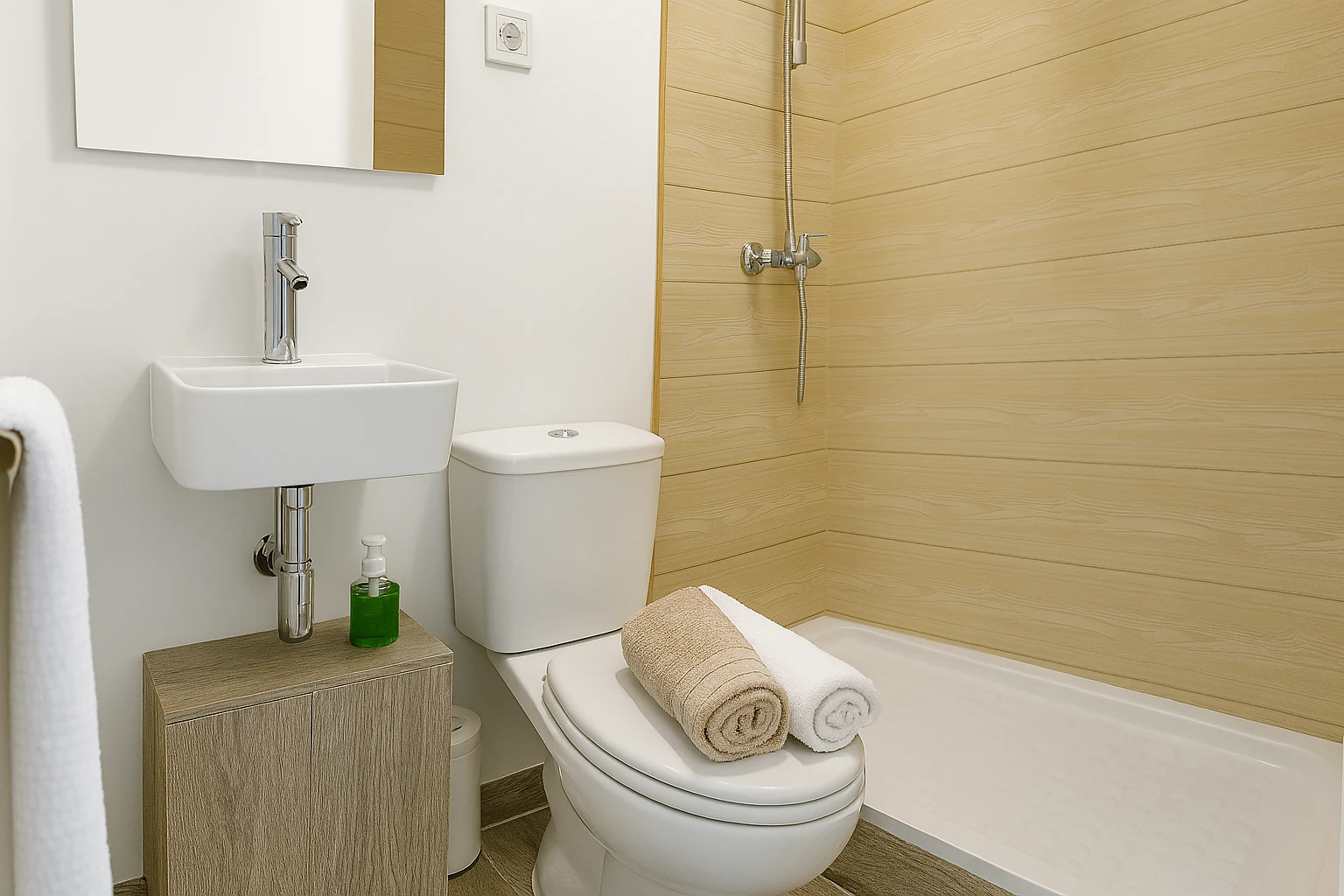 Habitación con baño privado con Cama de matrimonio y baño privado en Sabadell - Ref. Habitación con baño privado en piso premium – estudia, descansa y repite
