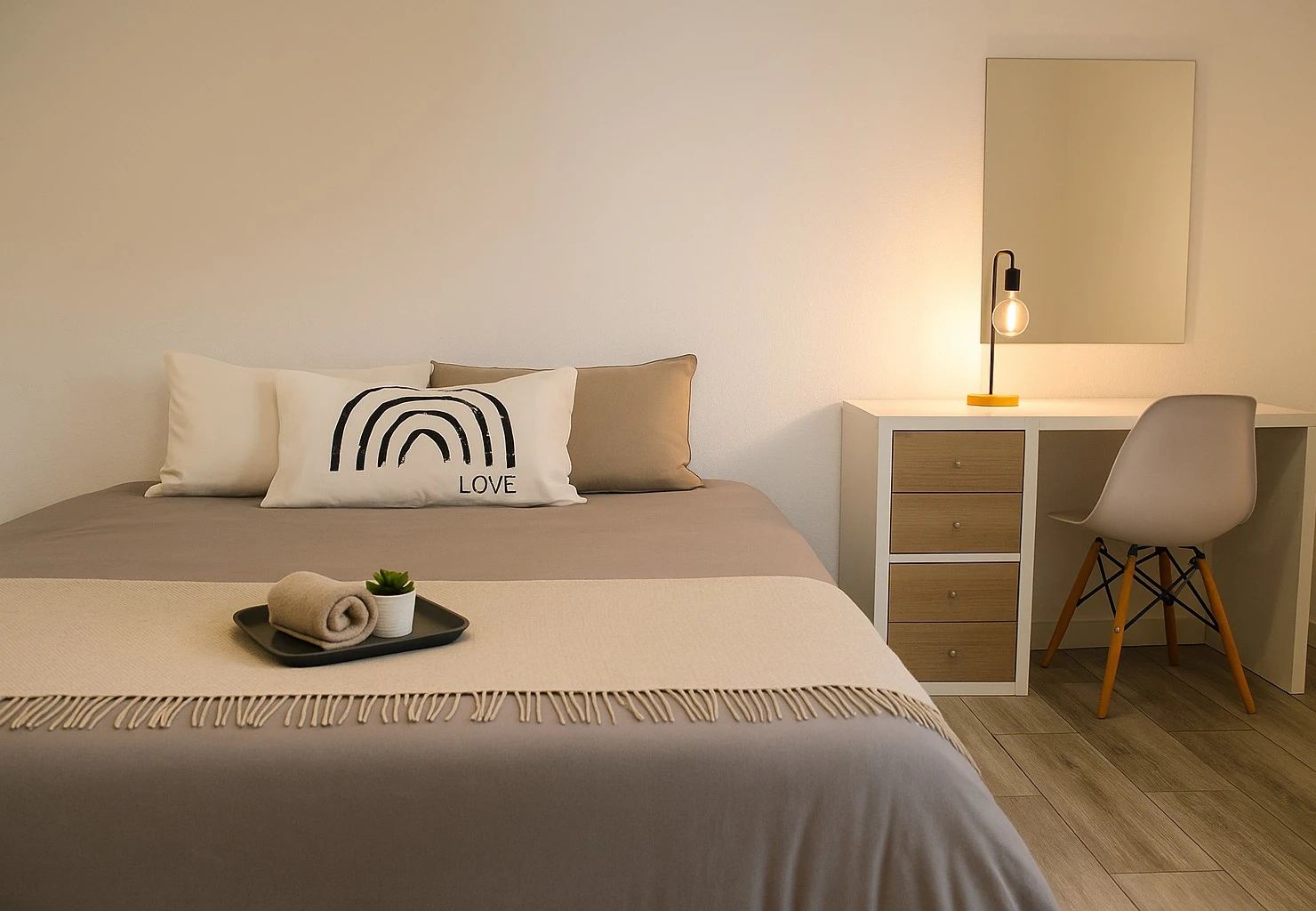 Habitación con baño privado con Cama de matrimonio y baño privado en Sabadell - Ref. Vive a tu ritmo: habitación premium con baño propio y todo incluido