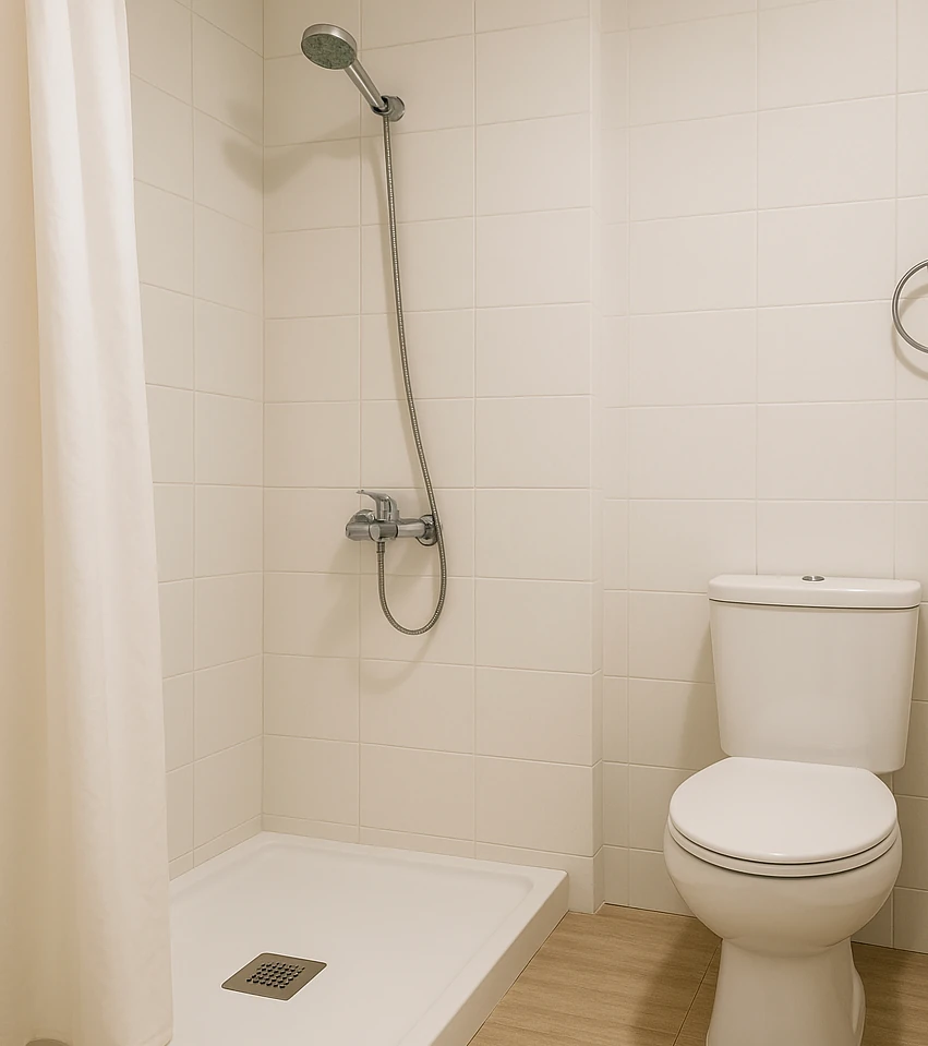 Habitación con baño semi privado con Cama de matrimonio y baño semi privado en Sabadell - Ref. Tu refugio perfecto: habitación doble, baño semiprivado y a pasos del tren
