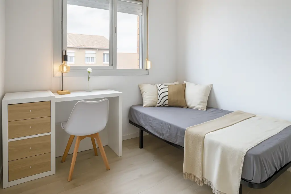 Étudier sans distractions : chambre avec sa propre salle de bain et train direct pour l'université