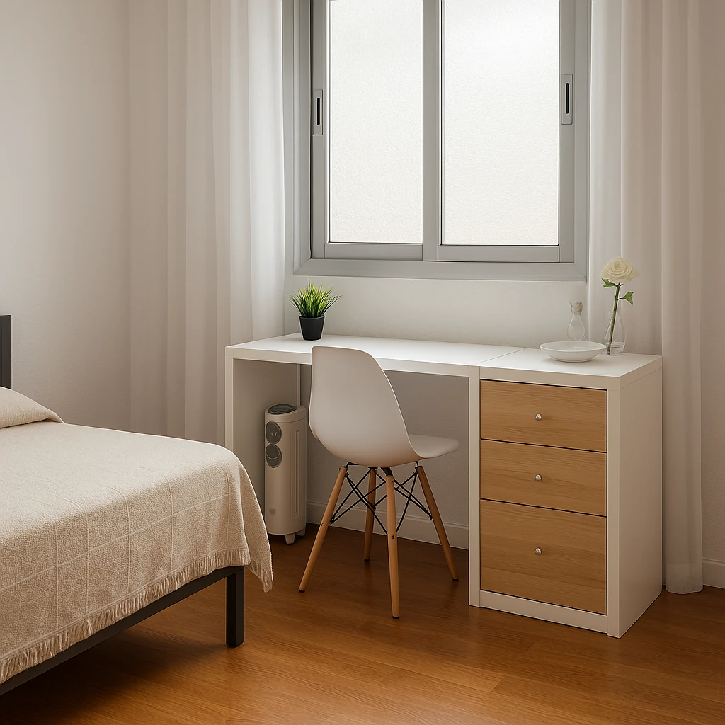 Habitación con baño semi privado con Cama de matrimonio y baño semi privado en Sabadell - Ref. Tu refugio perfecto: habitación doble, baño semiprivado y a pasos del tren